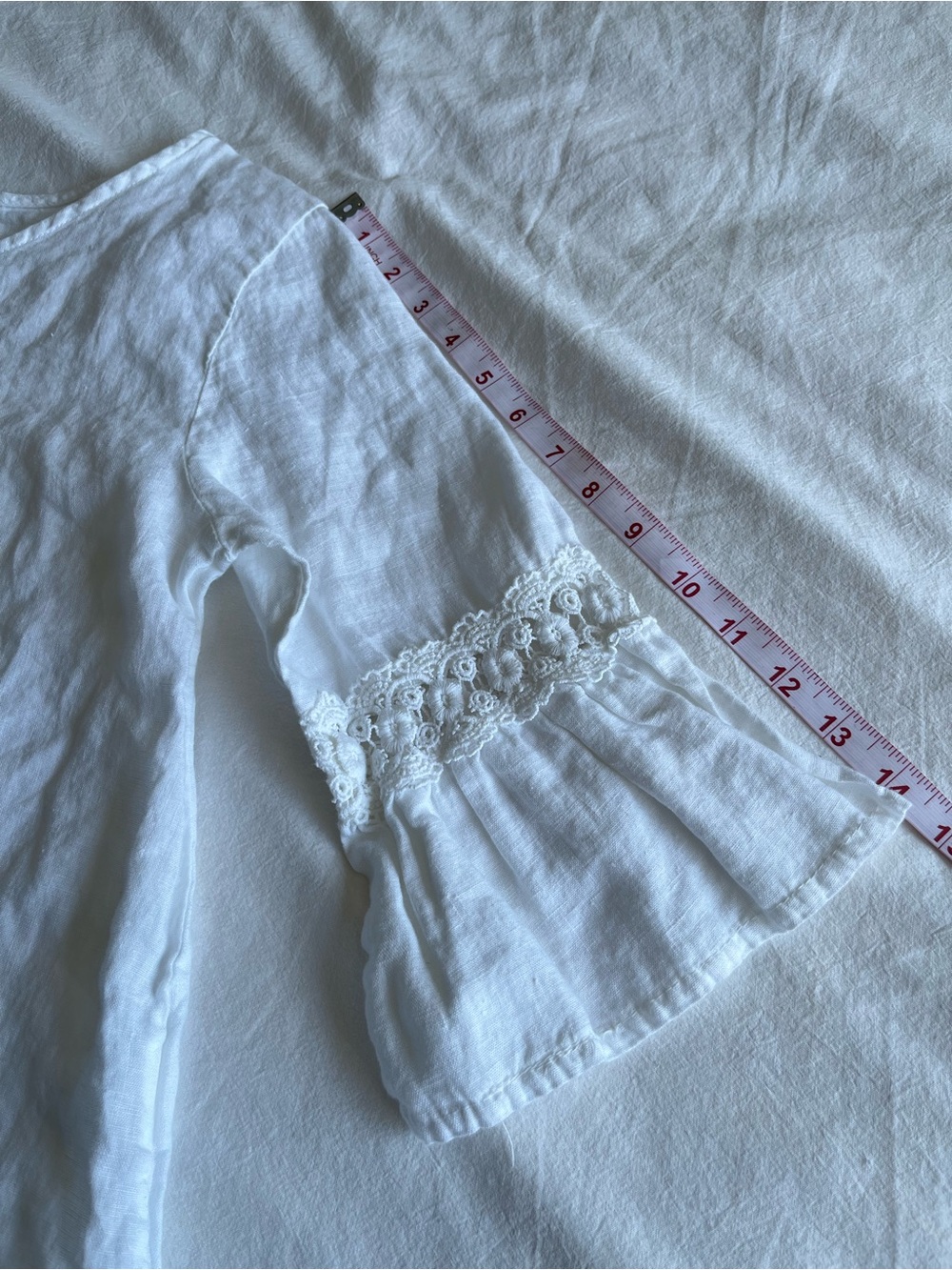 Terzo Millennio Italy White 100% Linen Lace Sleeve Boho Lagenlook Blouse Size M - Picture 6 of 14